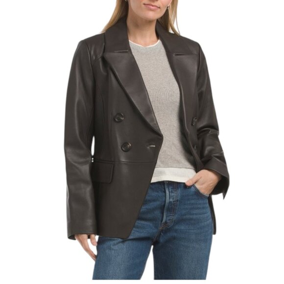 ANNE KLEIN Dark Chocolate Leather Blazer - Picture 1 of 2